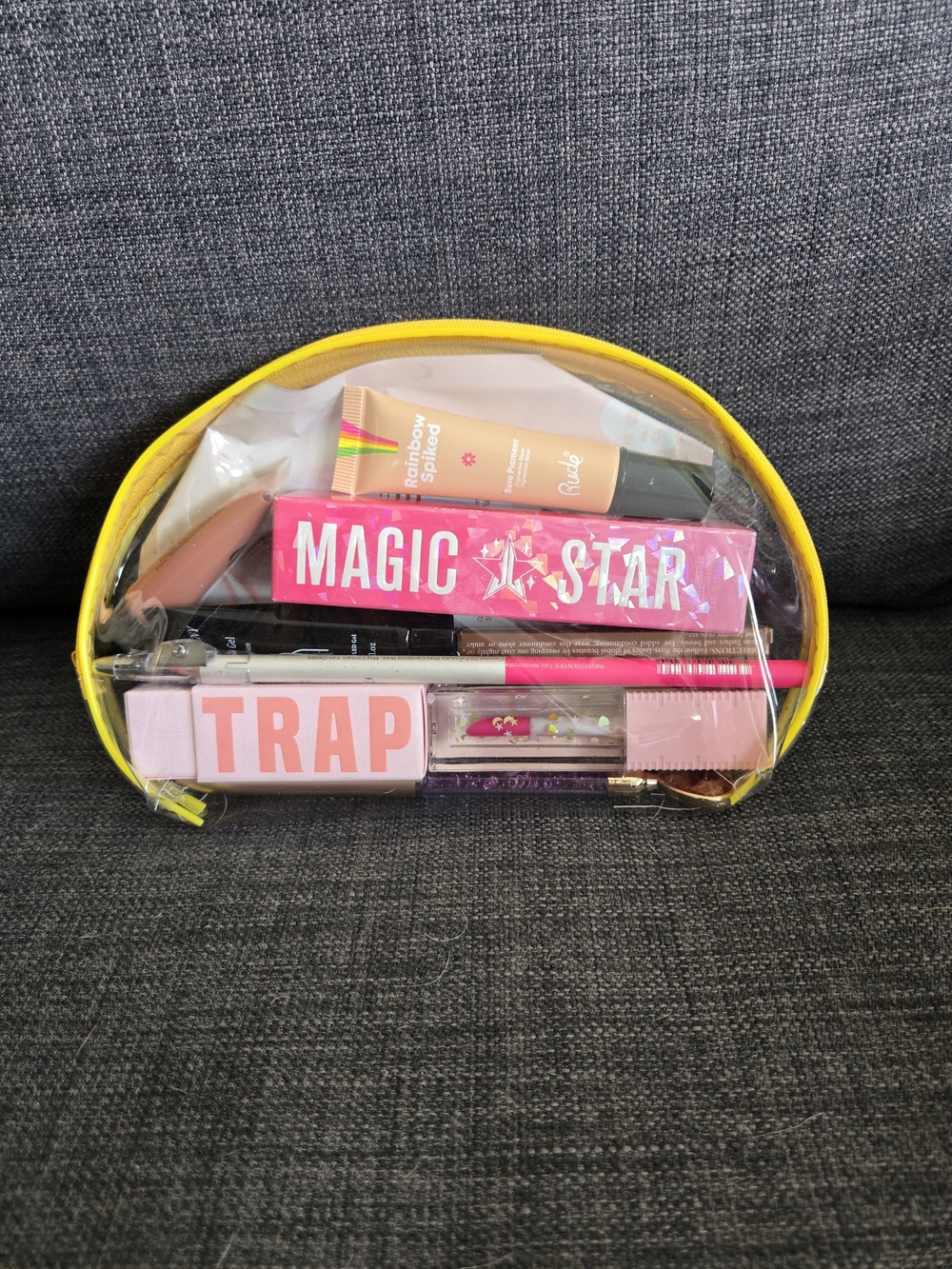 Jeffree Star And Assorted Make Up And Beauty Products In Clear Pouch